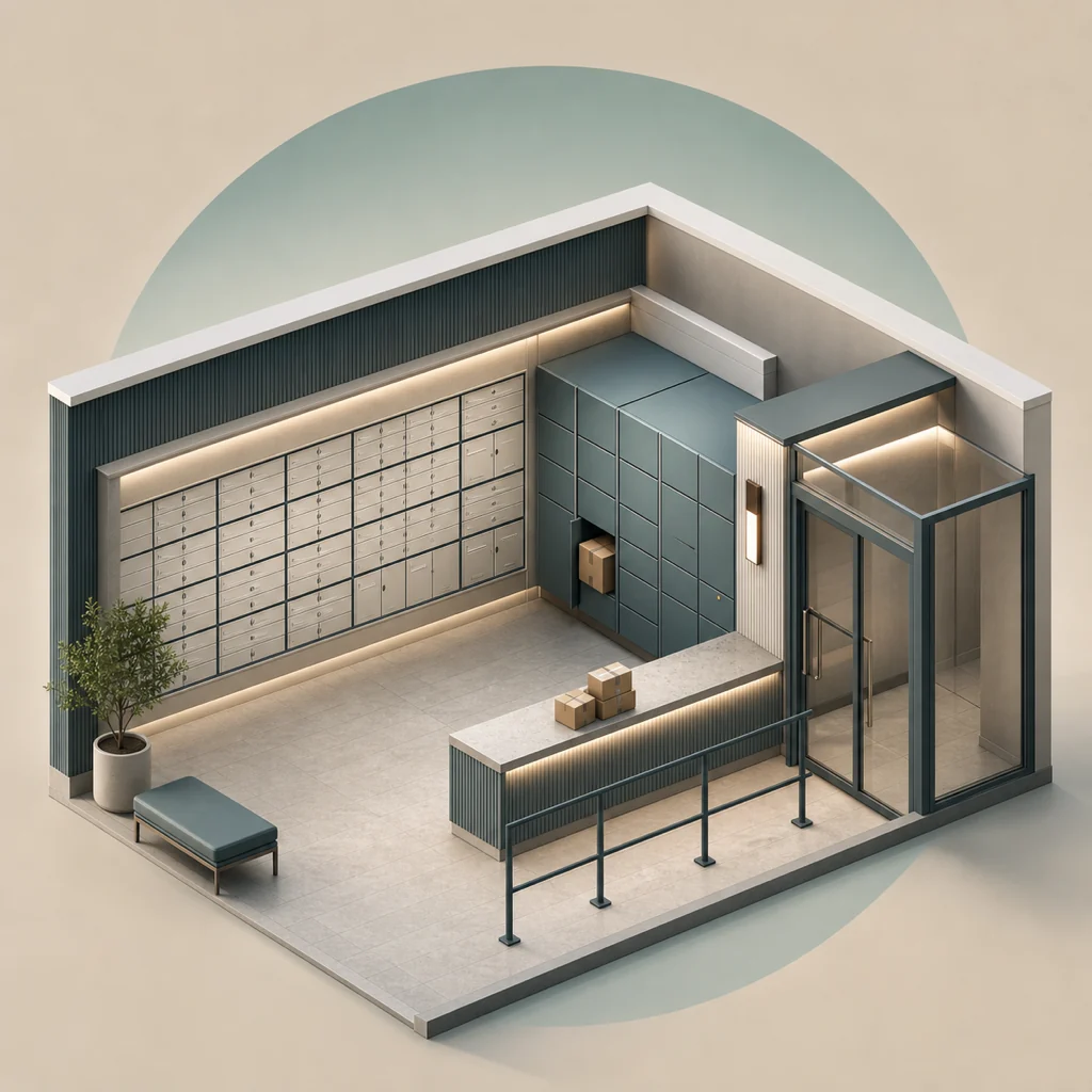 Modern secure mailbox and parcel-locker storage facility