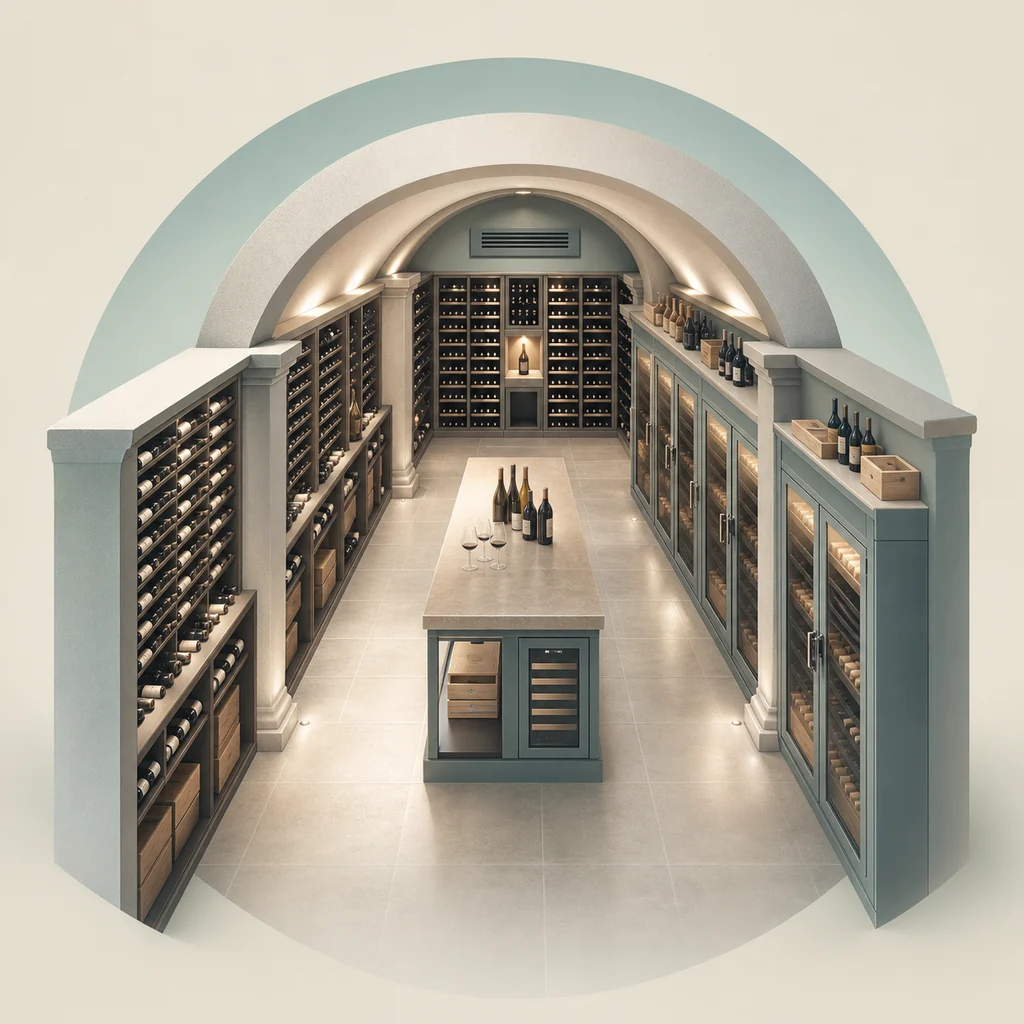 Premium climate-controlled wine storage cellar with secure racks and cabinets
