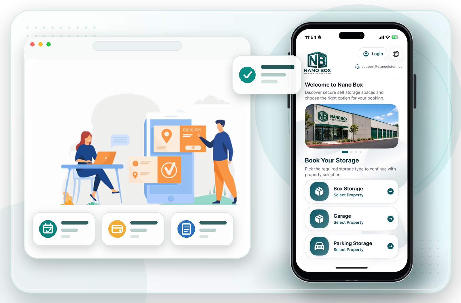 StoRegister Mini Store booking and tenant portal across web, iOS and Android